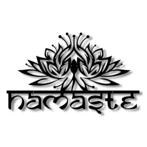 Namaste Metal Wall Art, Lotus Flower Design, Black, Modern Spiritual Decor